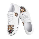 White Canvas Sneakers with Multi-Tiger Graphic Detailing