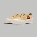 Beige Slip-On Platform Sneakers with Fiery Lion Emblem
