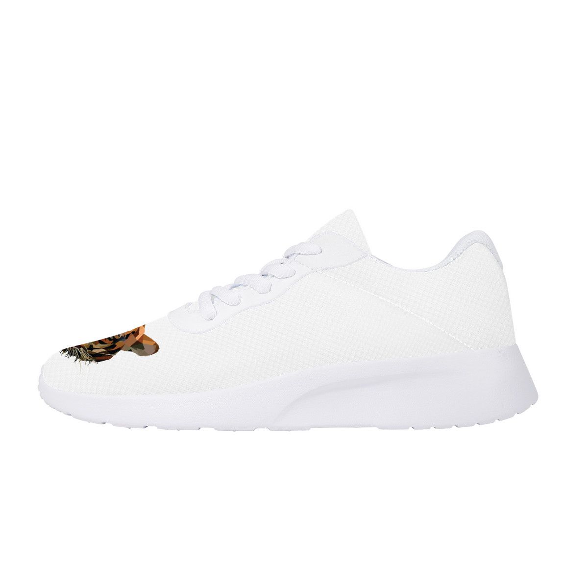 All-White Mesh Sneakers with Abstract Tiger Head Prints
