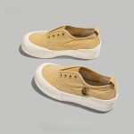 Beige Canvas Slip-On Platform Sneakers with Tiger Crest