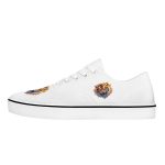 White Canvas Sneakers with Flame-Accented Tiger Embroidery